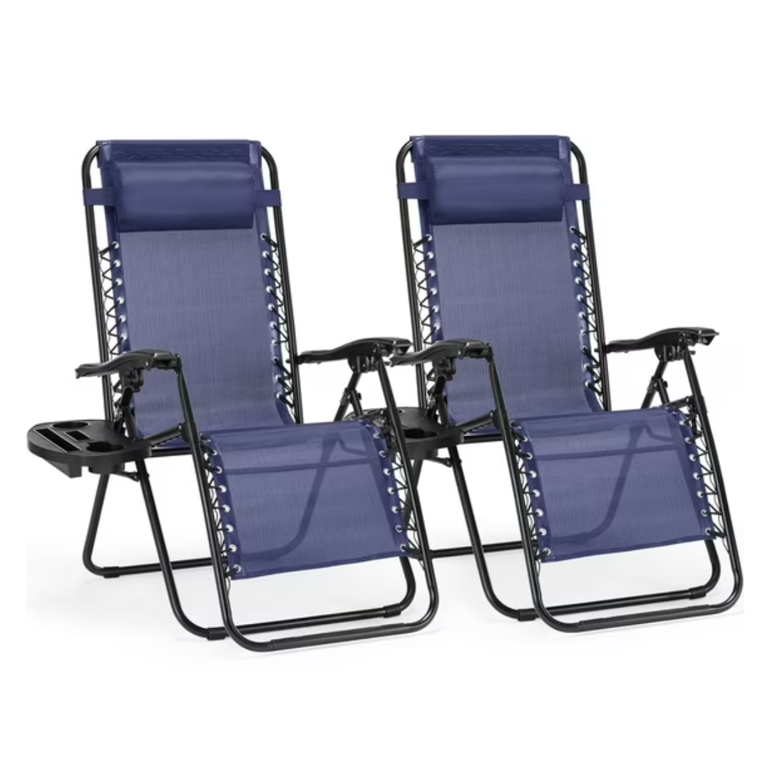 2-Pack Zero Gravity Recliner Lounge Chairs With Pillow & Drink Trays (2 Colors)