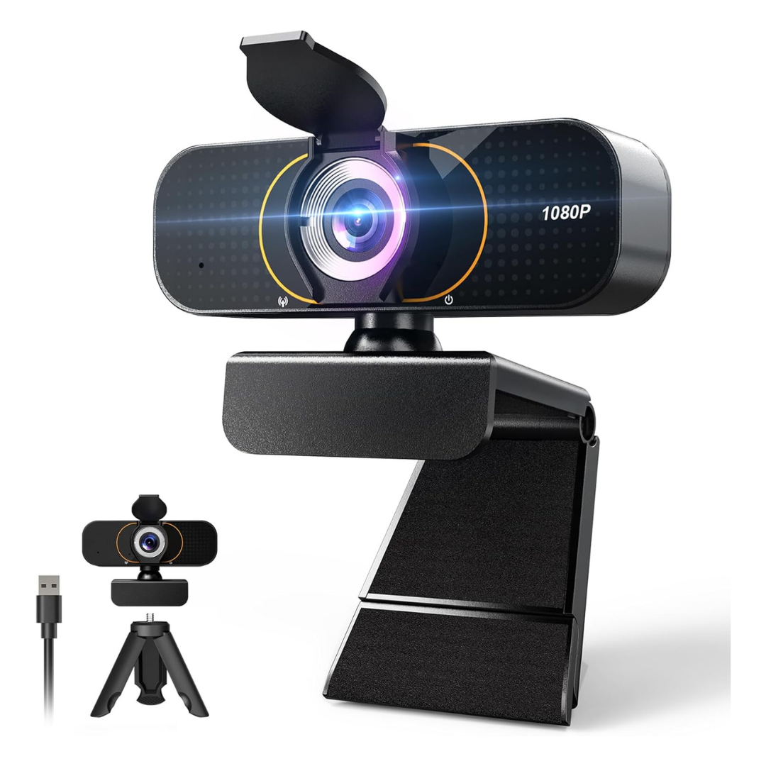Lusinx 1080P FHD Updated Webcam W/ Tripod & Privacy Shutter