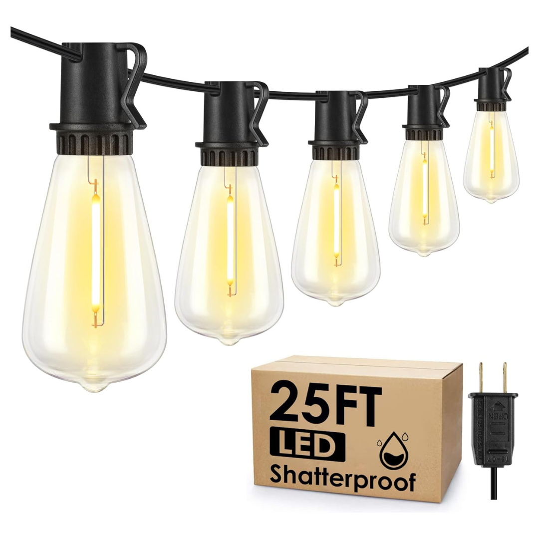 25FT Larkvue LED Outdoor Waterproof Patio Shatterproof Hanging String Lights