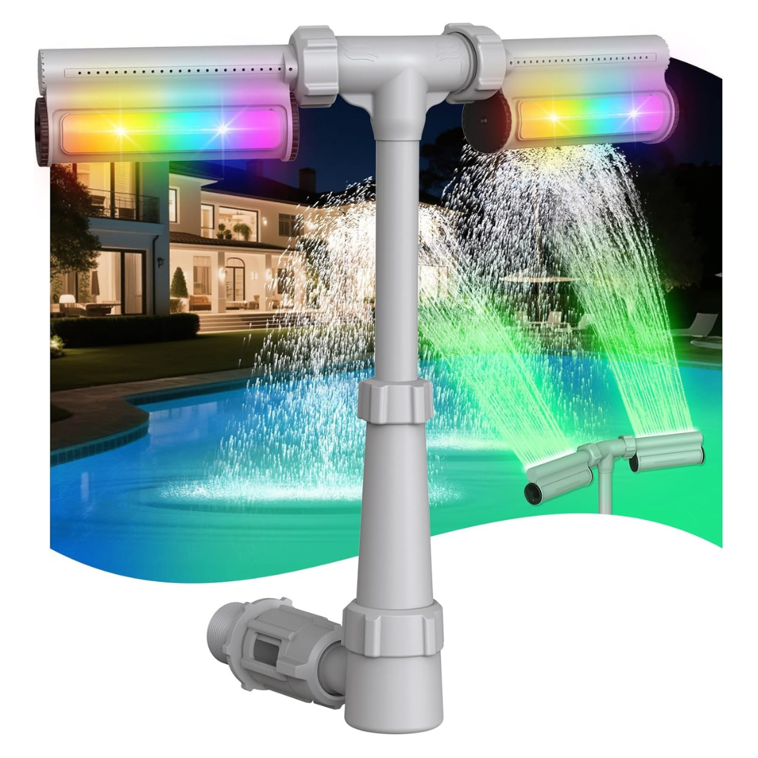 Swimming Pool Waterfall Fountain With 7-Color LED Lights