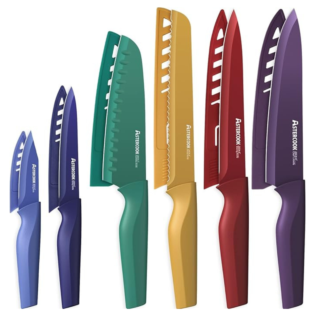 12-Piece Anti-Rust Stainless Steel Kitchen Knives Set w/ Blade Guards