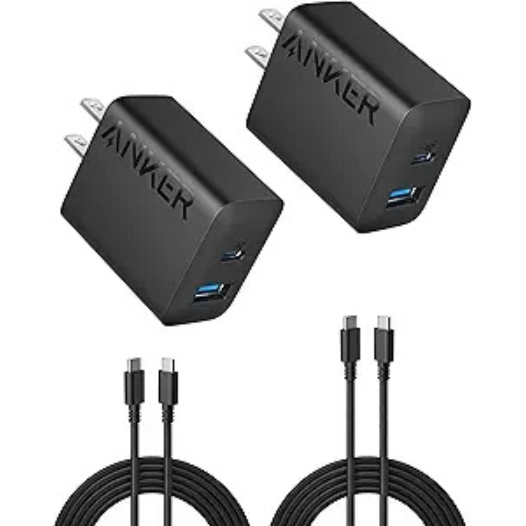 2-Pack Anker 20W 2-Port USB-C Wall Chargers w/ 5ft USB-C Cables