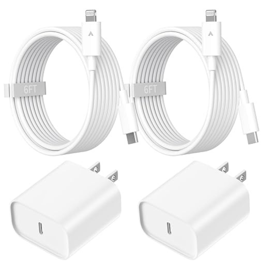 2-Pack Rapid PD USB-C Wall Charger Adapter with 6ft Lightning Cable