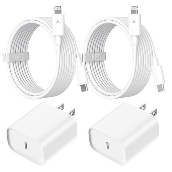 2-Pack Rapid PD USB-C Wall Charger Adapter with 6ft Lightning Cable