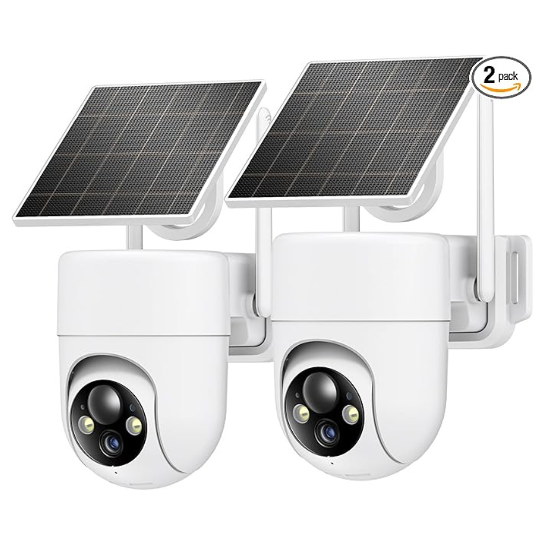 2-Pack 2K Wireless Solar Outdoor Security Cameras with 360 deg View