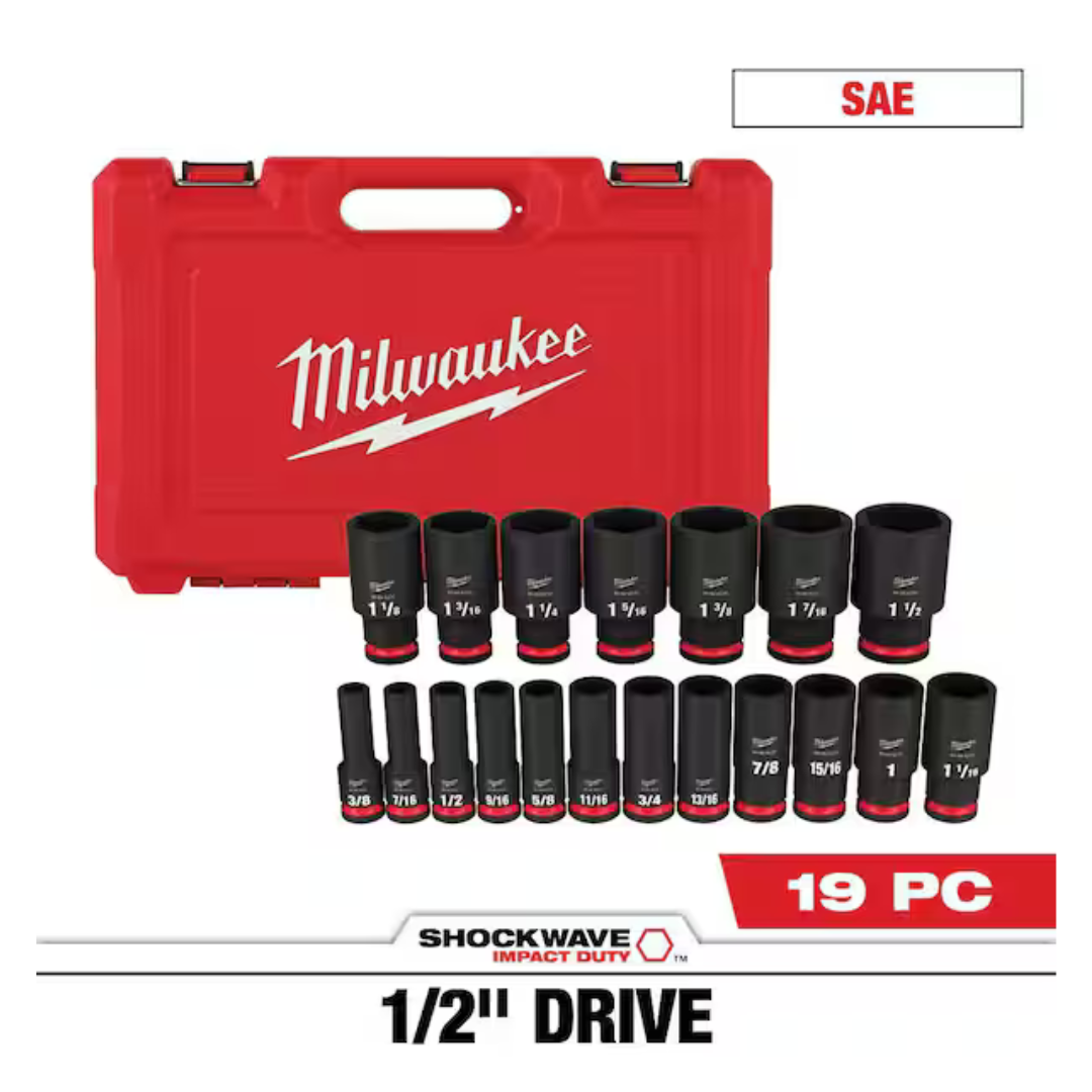 19-Piece Milwaukee ShockWave Socket Set