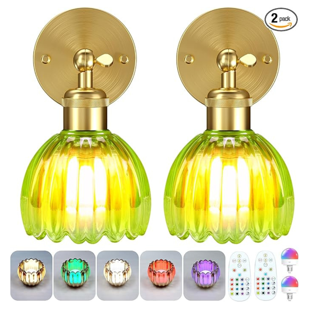 Set Of 2 Battery Operated Wall Sconce With Remote And RGB Bulbs