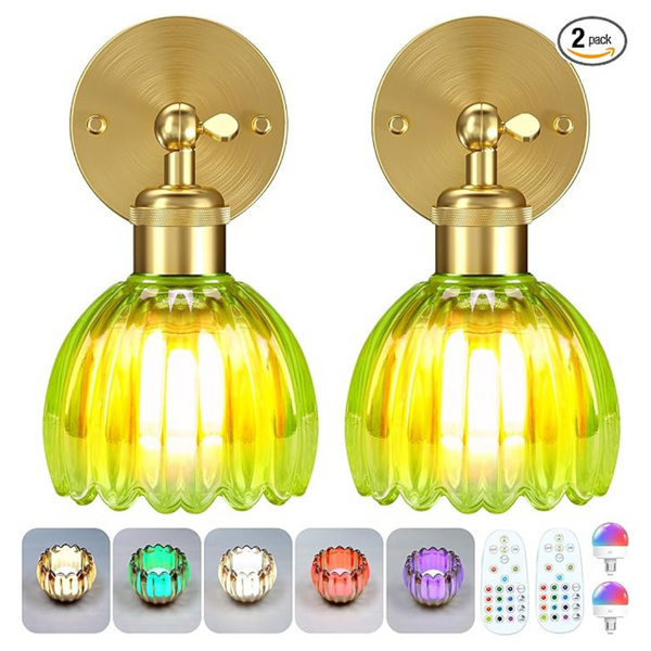 Set Of 2 Battery Operated Wall Sconce With Remote And RGB Bulbs
