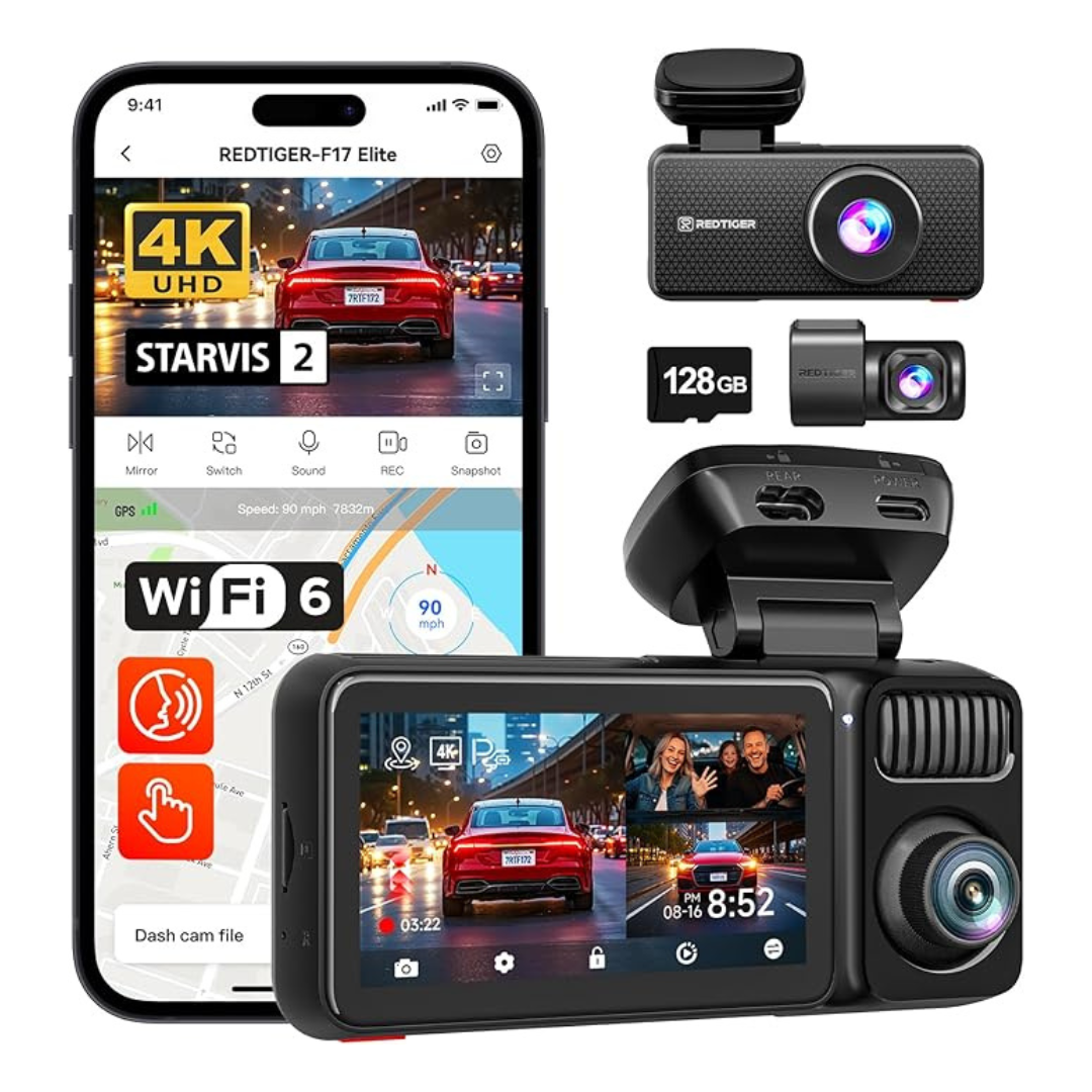 4K+2.5K+1080P Front and Rear F17 Elite 4K 3 Channel Dash Camera