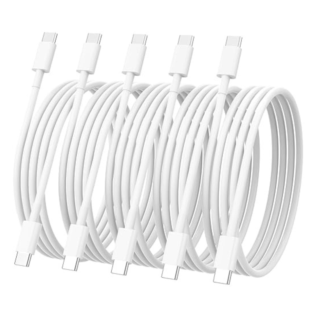 5-Pack 6ft 60W/3A Fast Charging USB-C To USB-C Cable