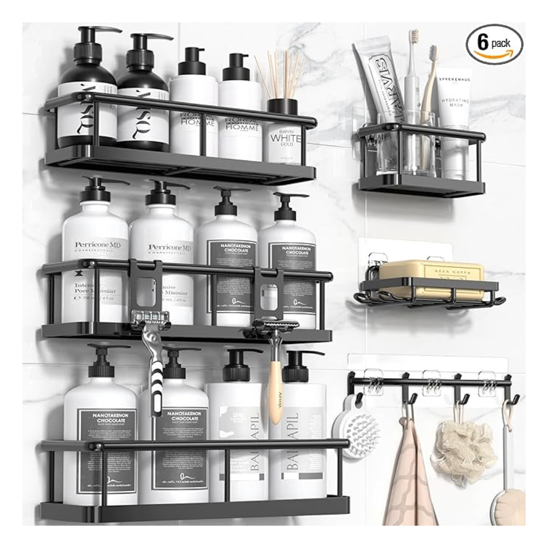 6-Pack Large Shower Caddy Organizer W/ Soap Holder & Hooks