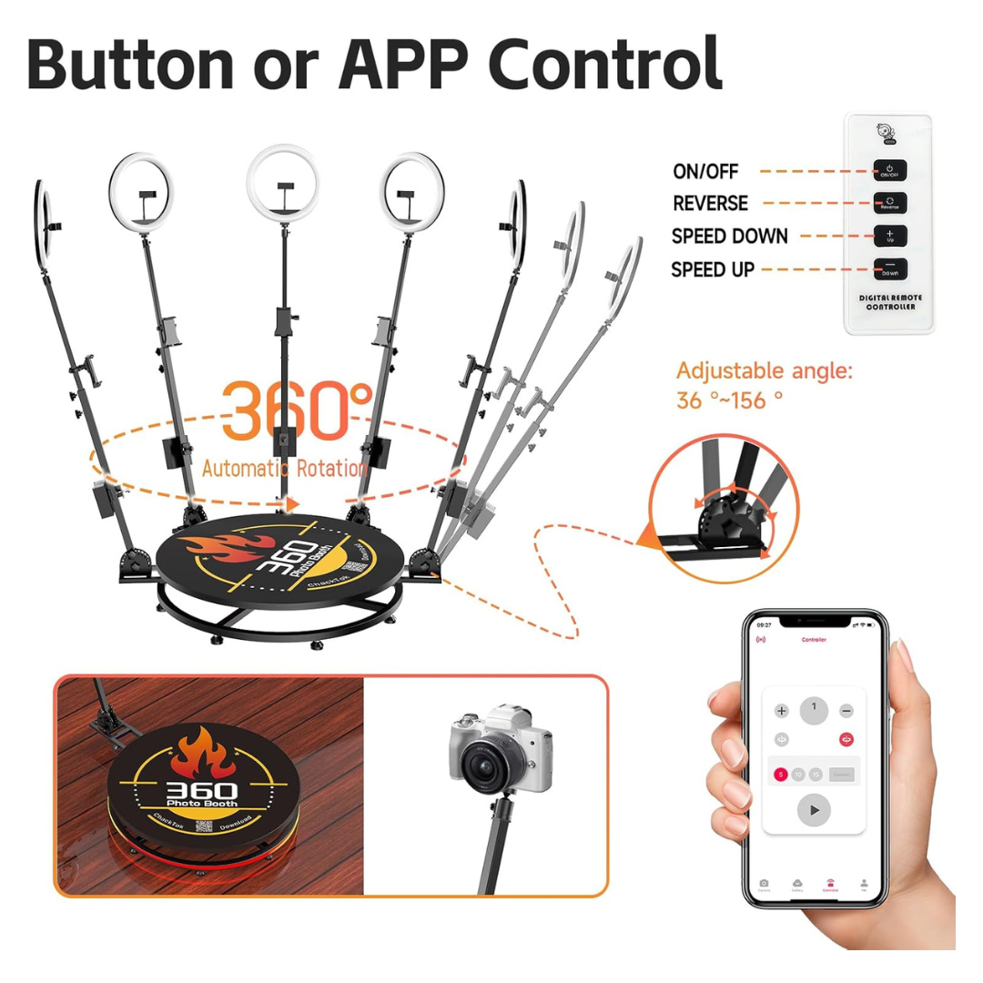360 Photo Booth Machine With Ring Light And App Remote