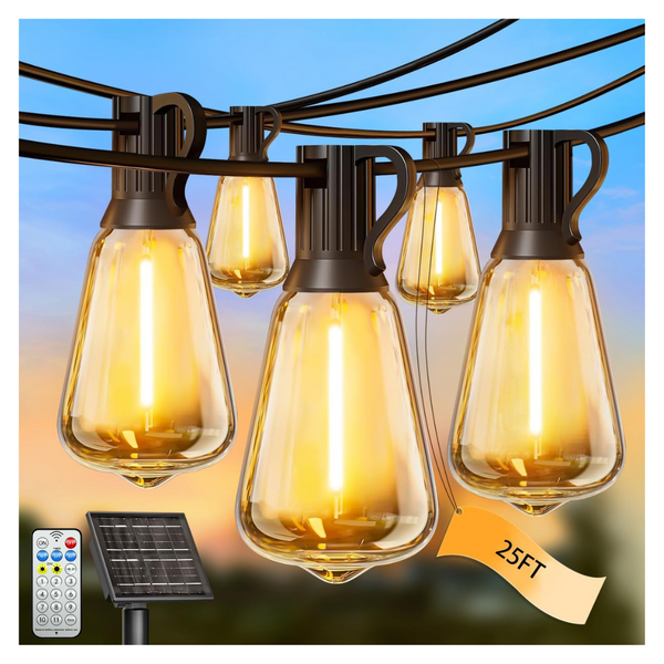 25ft LED USB & Solar Waterproof String Lights With Remote & Timer