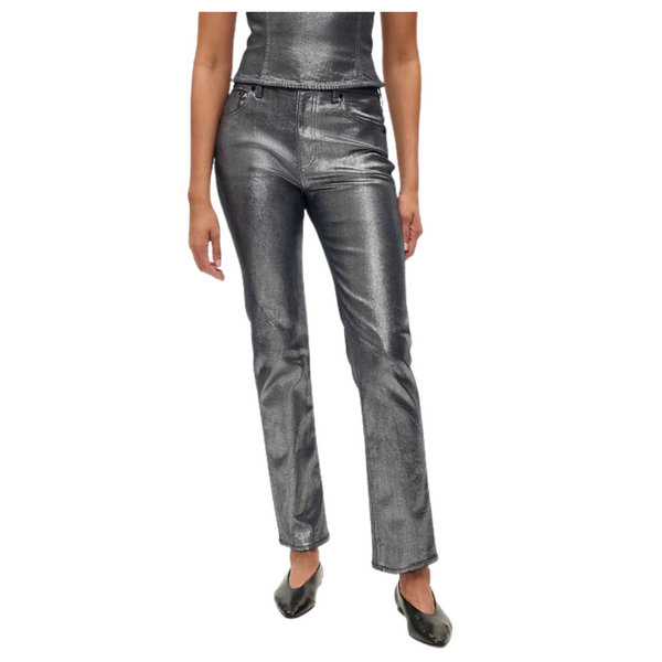 GAP Women's High Rise Metallic '90s Straight Jeans (Silver Shine)