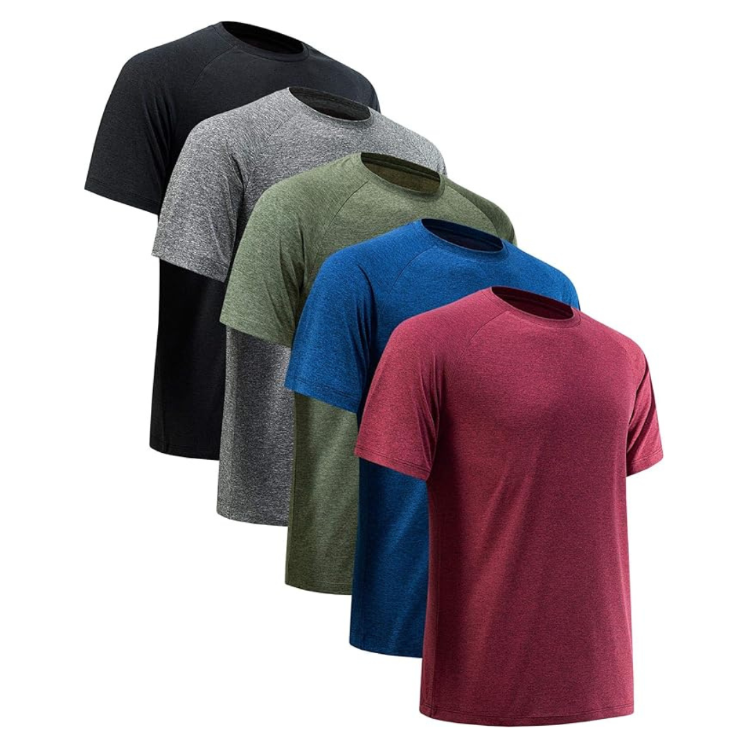 5-Pack Men's Short Sleeve Quick Dry Athletic T-Shirts (Assorted Colors)