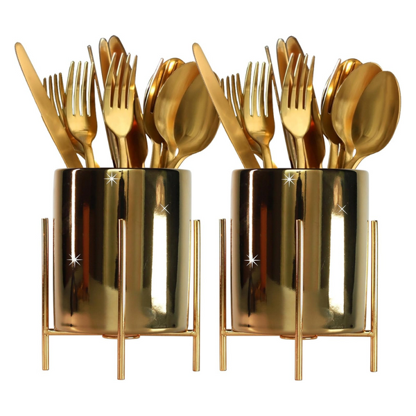 Gold Ceramic Sturdy Cutlery Holder With Metal Bracket