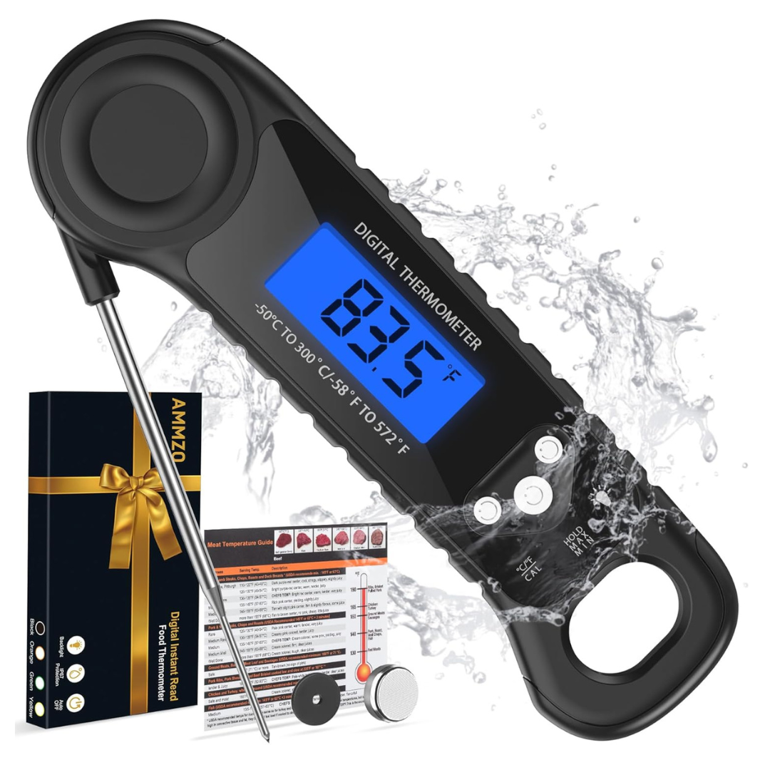 AMMZO Instant Read Food Thermometer With Backlight (Black)