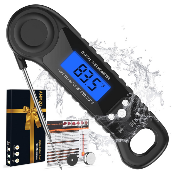 AMMZO Instant Read Food Thermometer With Backlight (Black)
