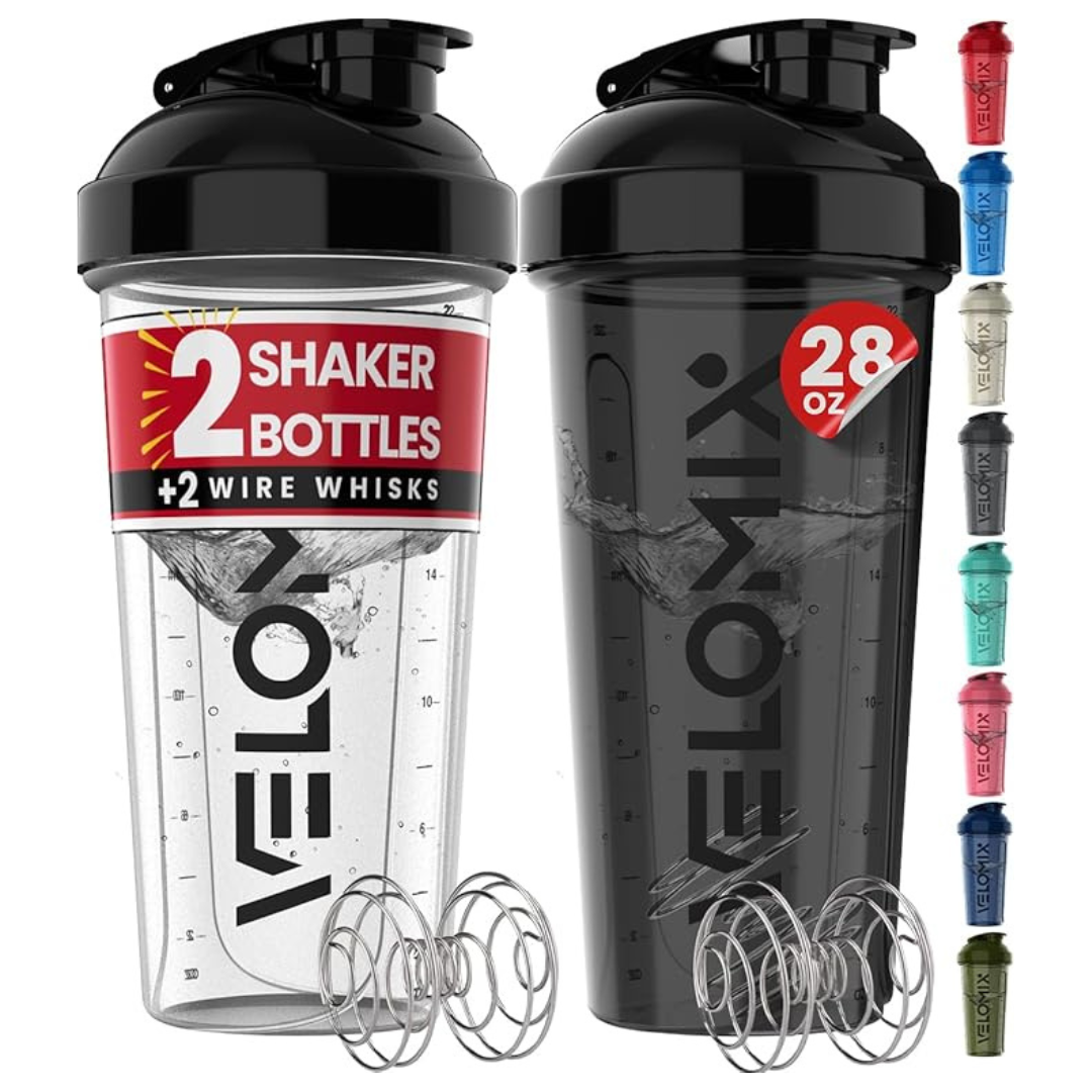 2-Pack 28-Oz Velomix Leak Proof Protein Shaker Bottles with Dual Wire Whisks
