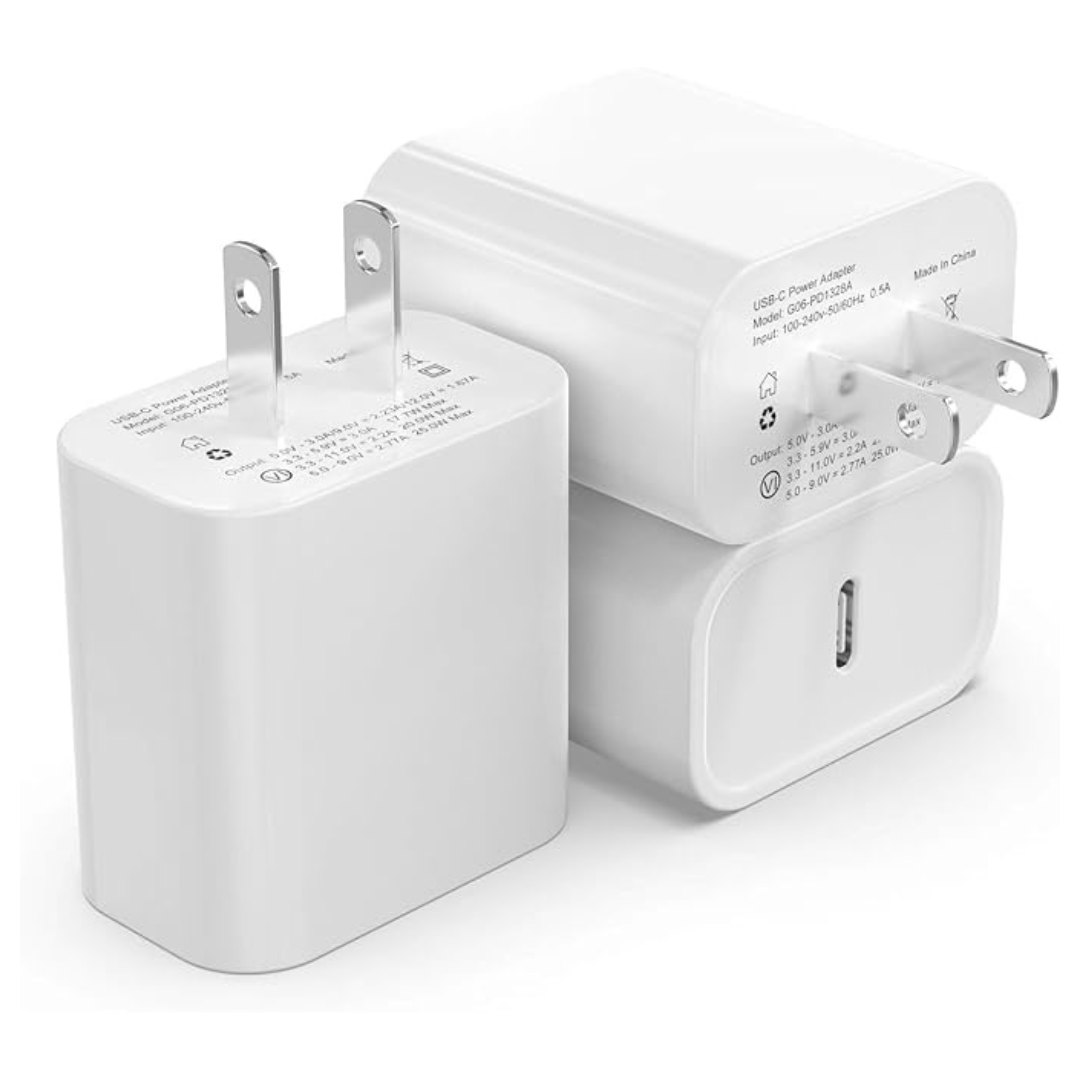 3-Pack 20W USB-C Wall Charger Block w/PD 3.0