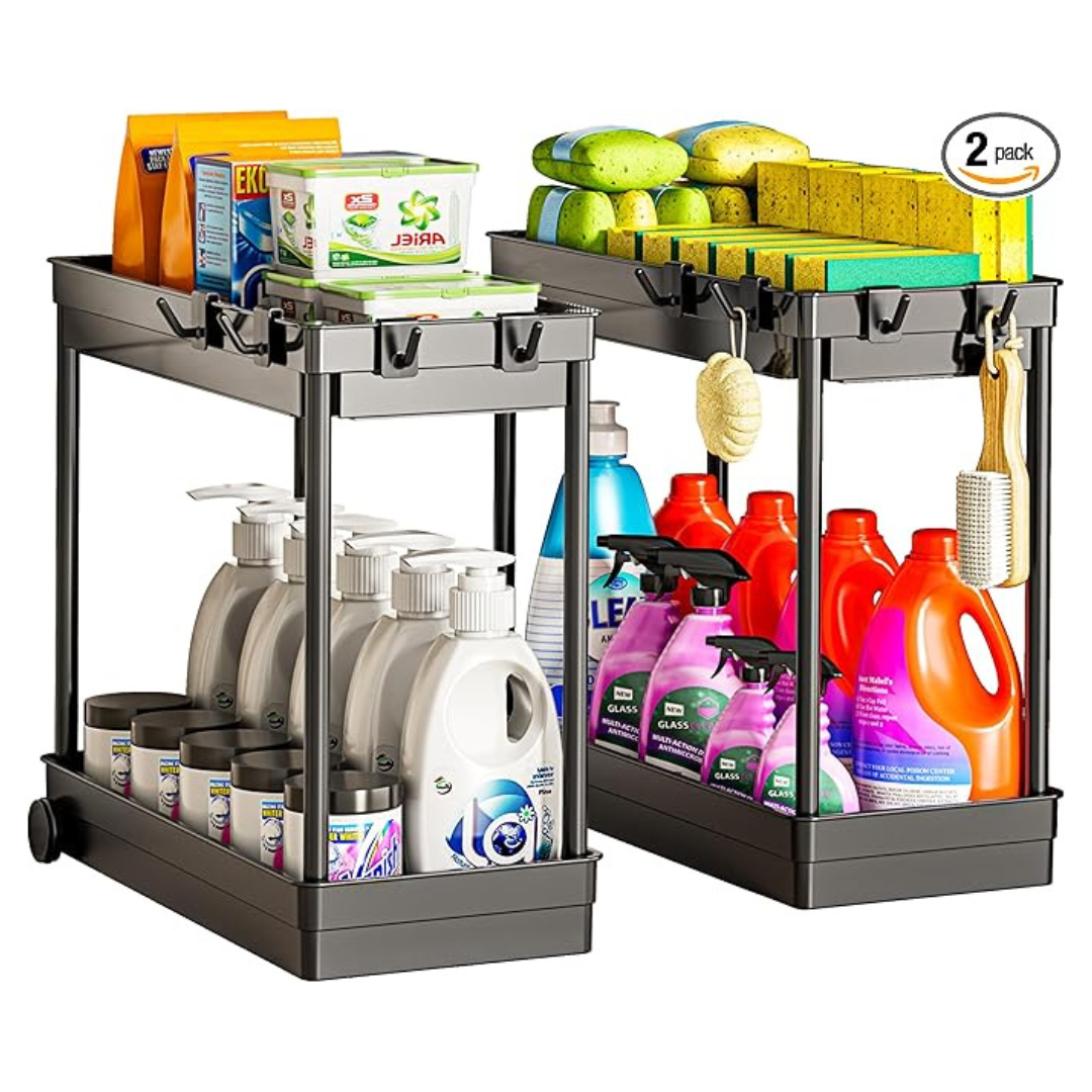 2-Pack Cicilyna 2-Tier Under Sink Organizers and Storage with Hook