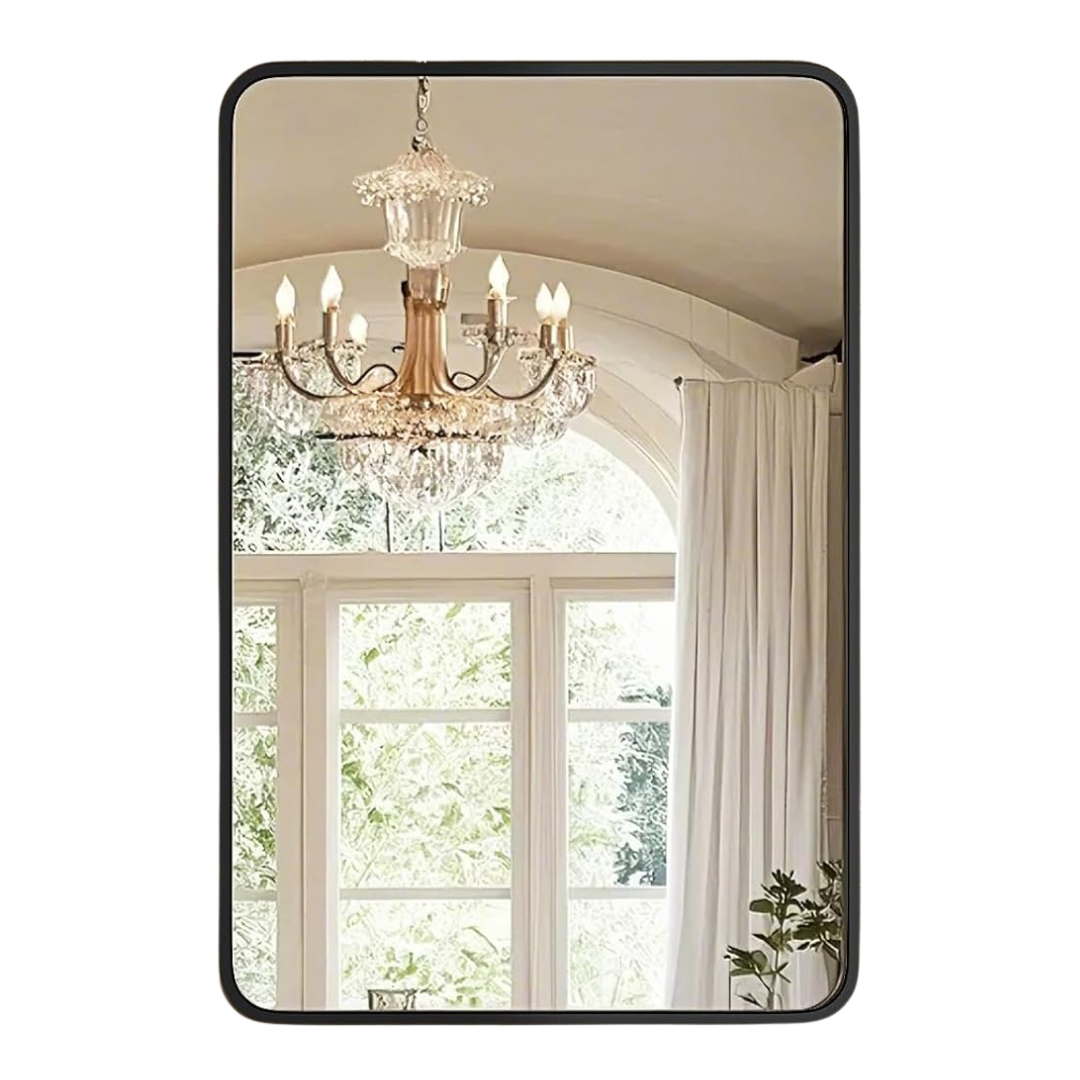 24"x36" Metal Framed HD Tempered Glass Bathroom Vanity Mirror (Black)