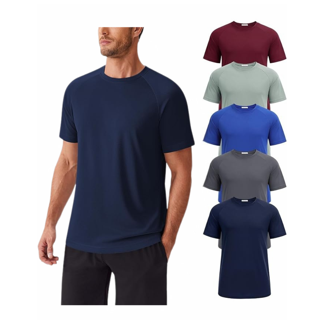 5-Pack Men's Crewneck Quick Dry Moisture Wicking Shirts