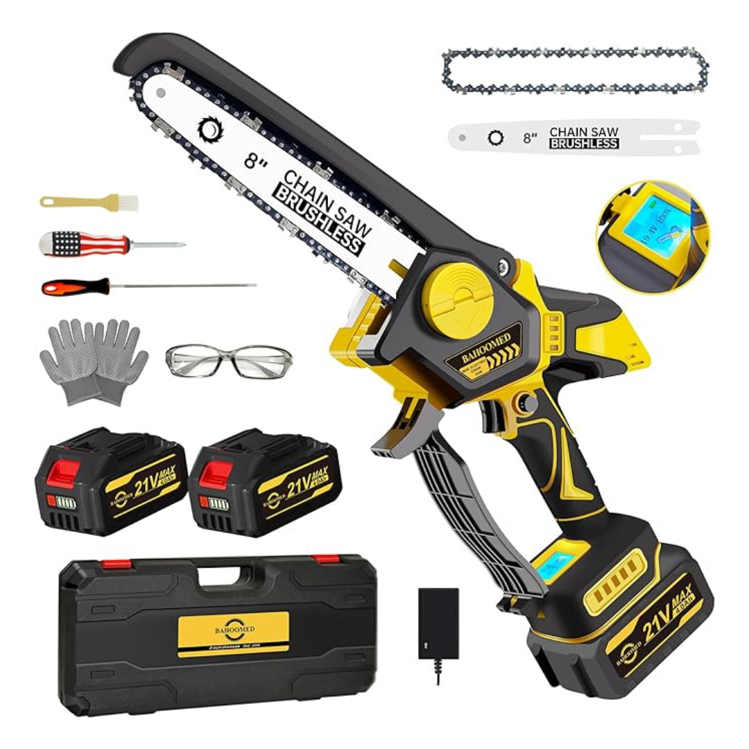 8" Mini Cordless Electric Chainsaw with 2-Pack 21V 4Ah Batteries