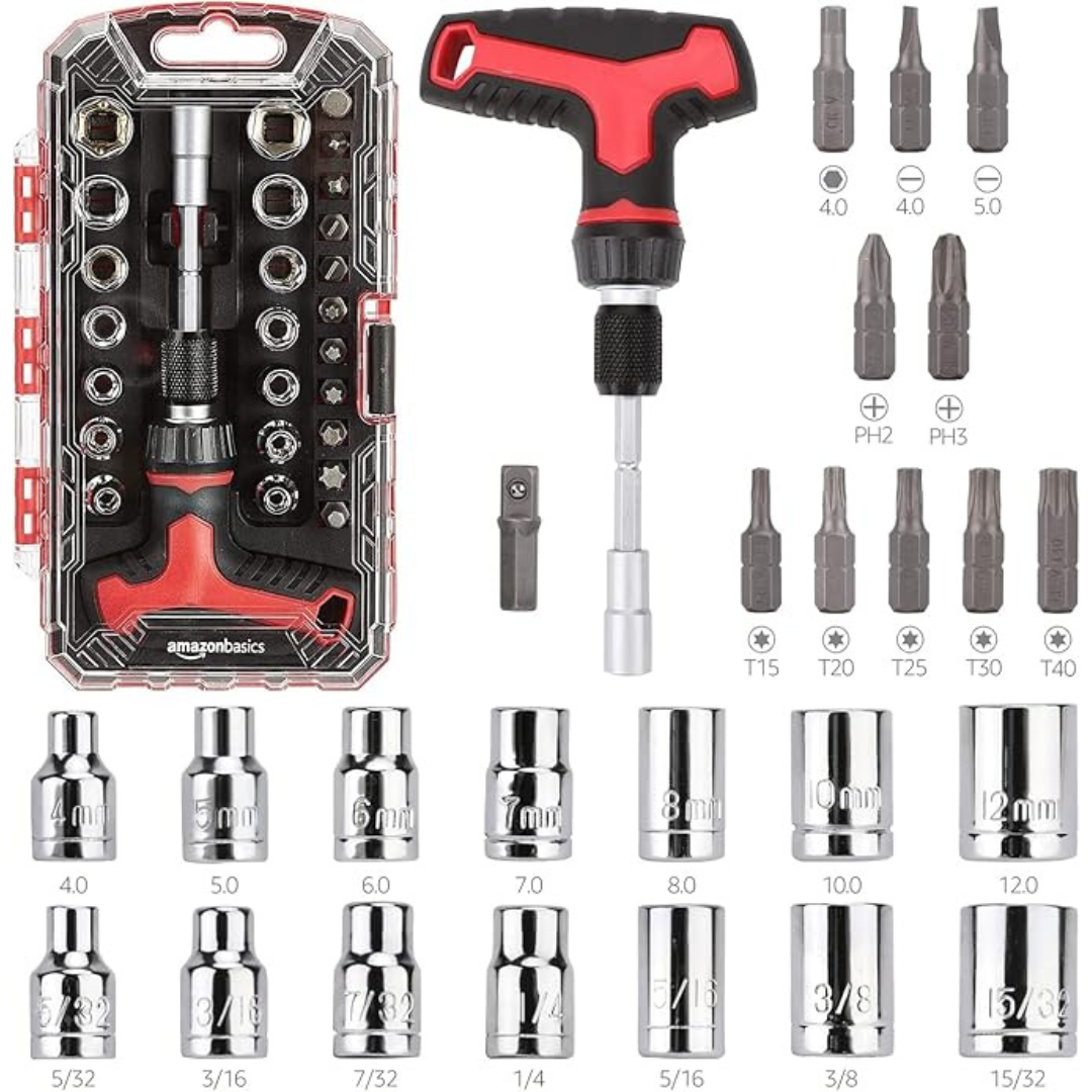 27-Piece Amazon Basics Magnetic T-Handle Ratchet Wrench and Screwdriver Set