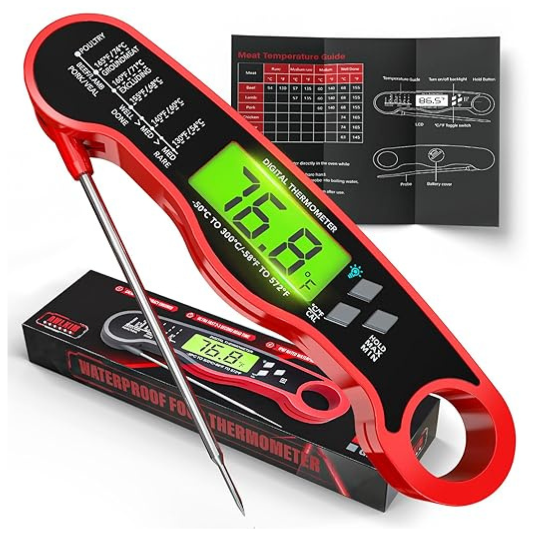 Fast Instant Read Digital Food Thermometer With Backlight (Red)