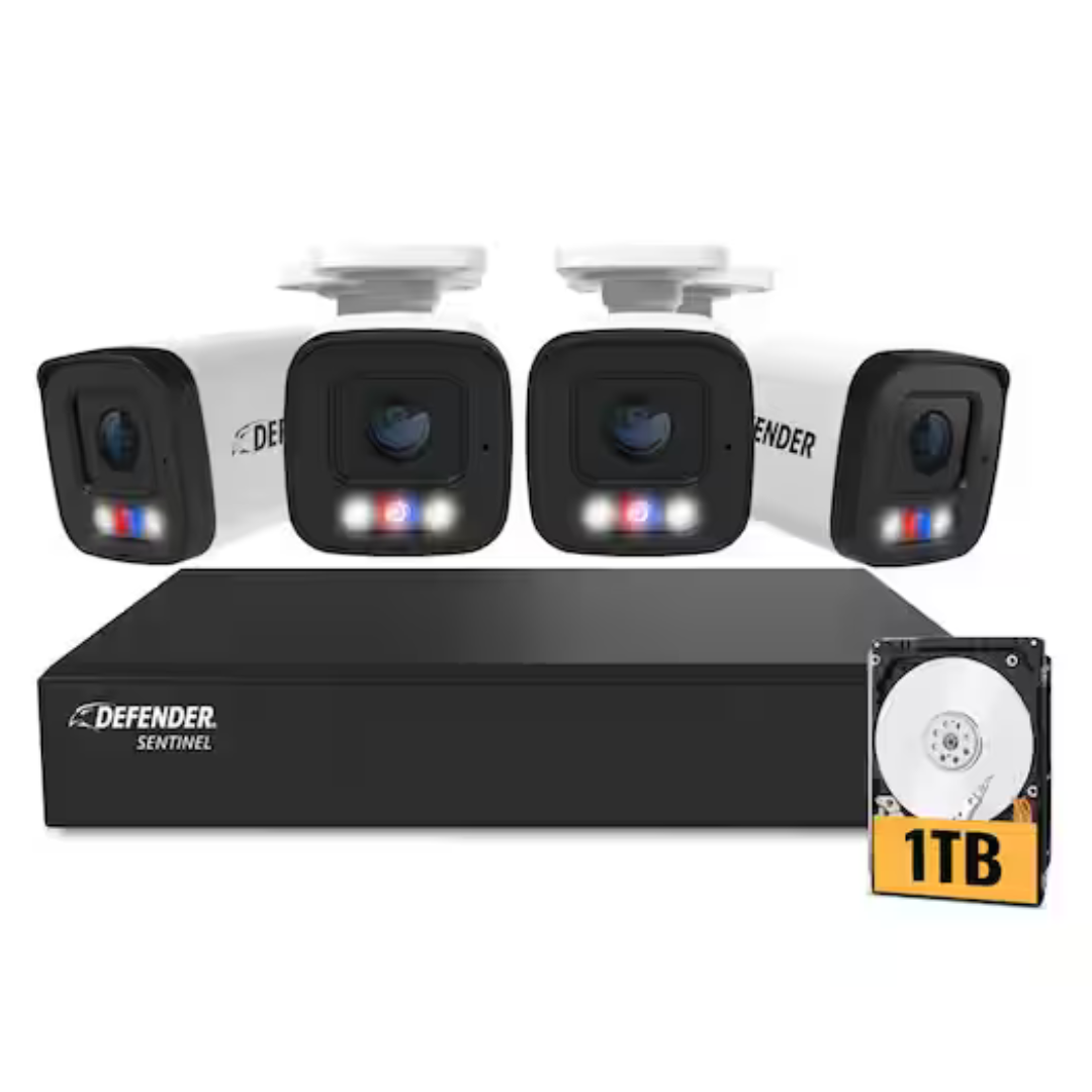 4-Count Defender AI Powered Sentinel 4K 8-Channel Security System With 1TB HDD