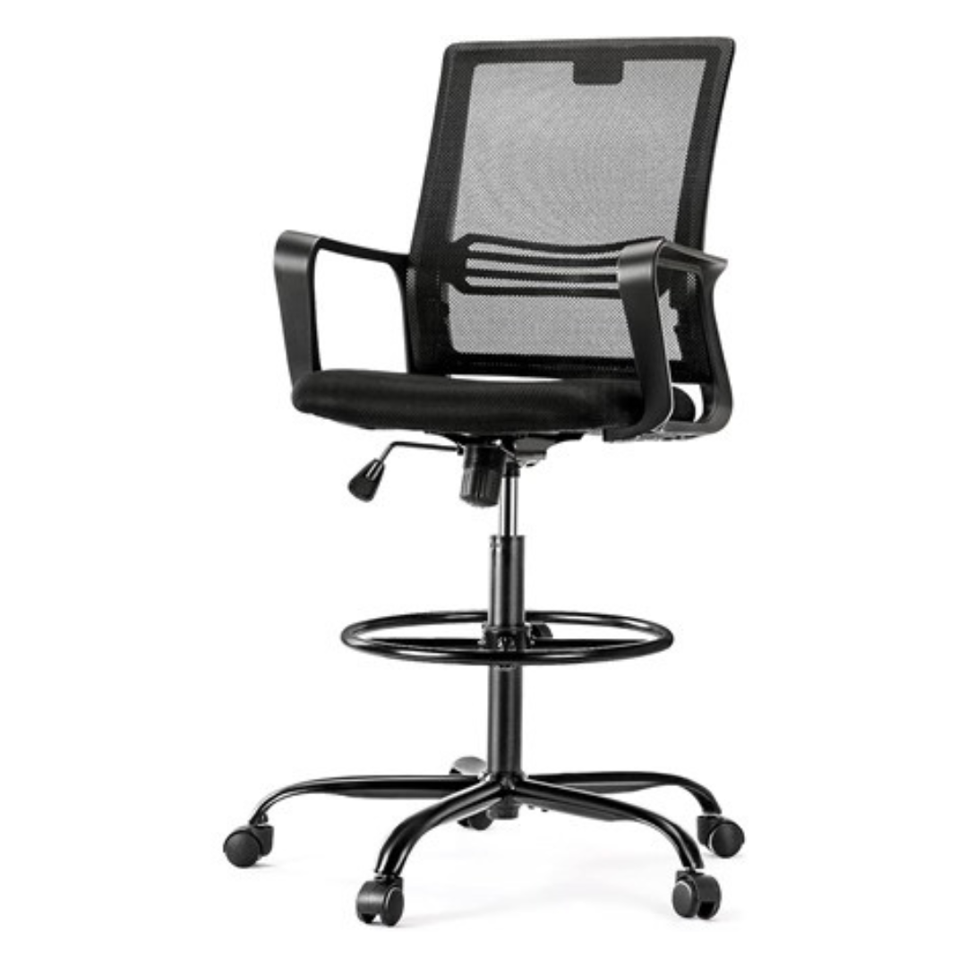 Olixis Tall Standing Office Desk Adjustable Foot Ring Drafting Chair