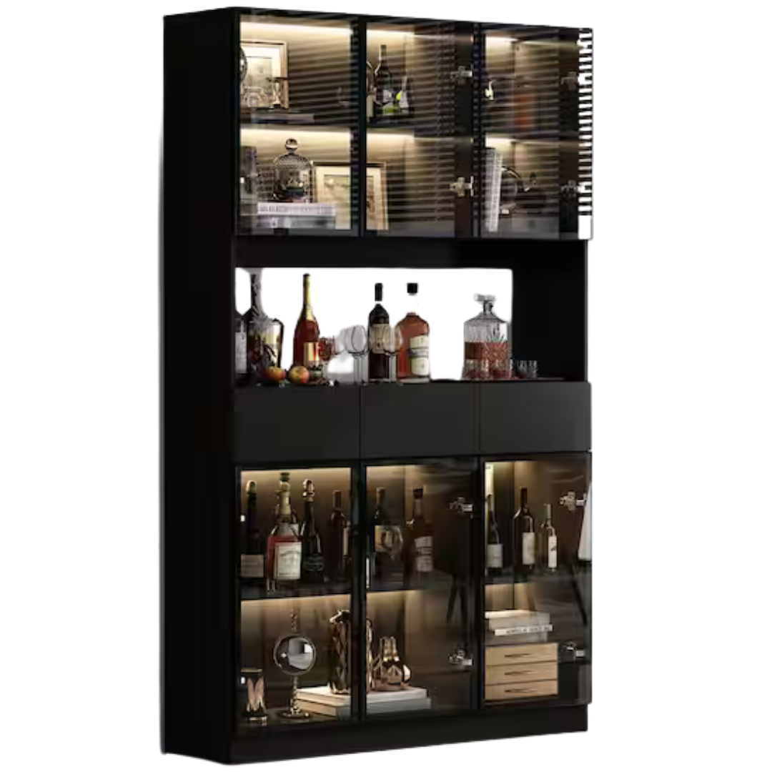 Black Wood 47.2" W Buffet Food Pantry With Hutch