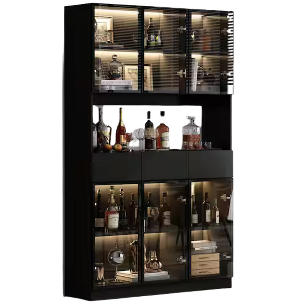Black Wood 47.2" W Buffet Food Pantry With Hutch