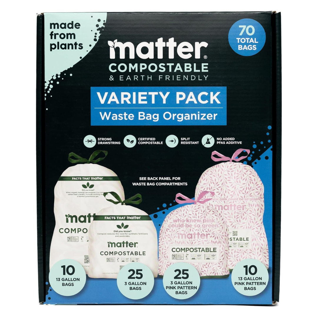 70-Count Matter Compostable Kitchen Drawstring Trash Bags (13 & 3 Gallons)