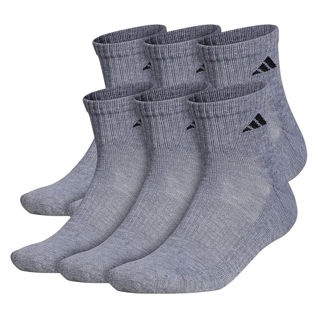 6-Pack adidas Mens Athletic Cushioned Quarter Socks