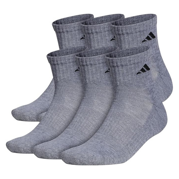 6-Pack adidas Mens Athletic Cushioned Quarter Socks
