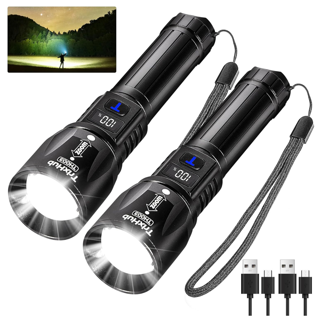 2-Pack TrixHub 9000-Lumens All-Weather USB-C Rechargeable Flashlight