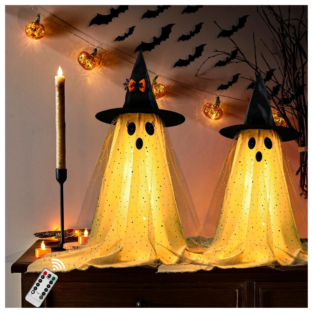 2-Piece Halloween Ghost Decorations With String Lights & Remote