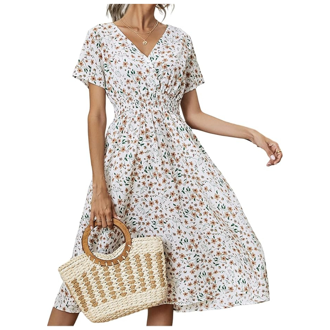 Women's V Neck Short Sleeve Floral Wrap Dress