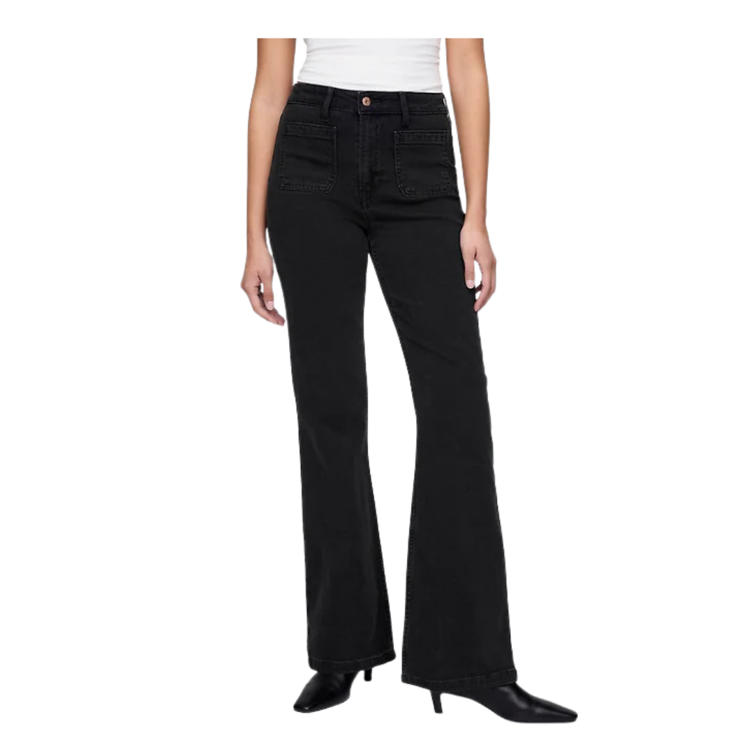 GAP Women's Curvy High Rise '70s Flare Jeans (Black)