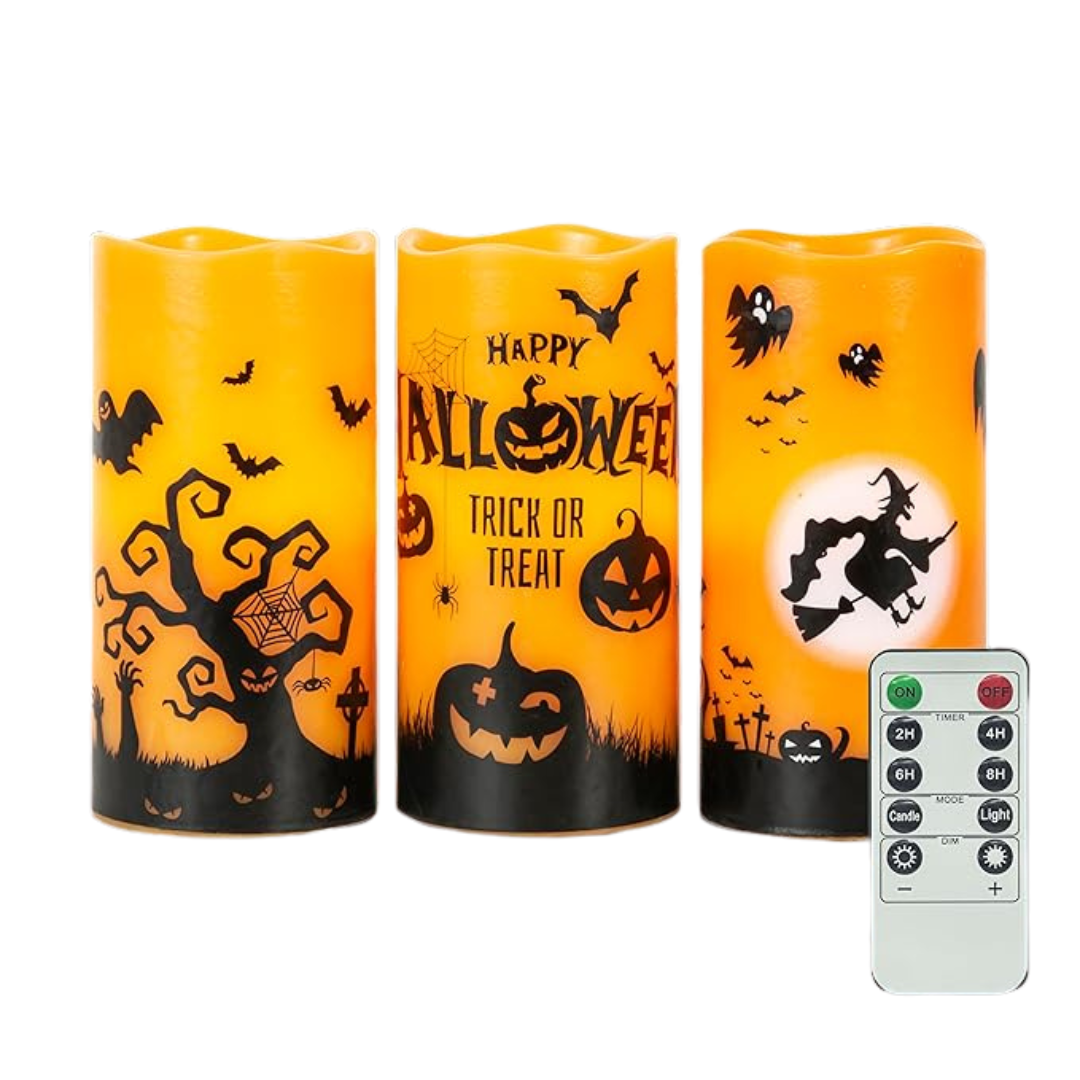 3-Pack Halloween Flameless LED Candles with Remote