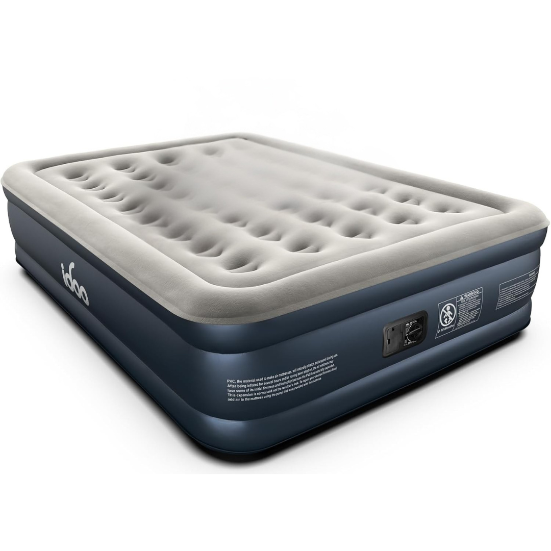 iDOO 18" Raised Queen Comfort Blow up Air Mattress with Built in Pump