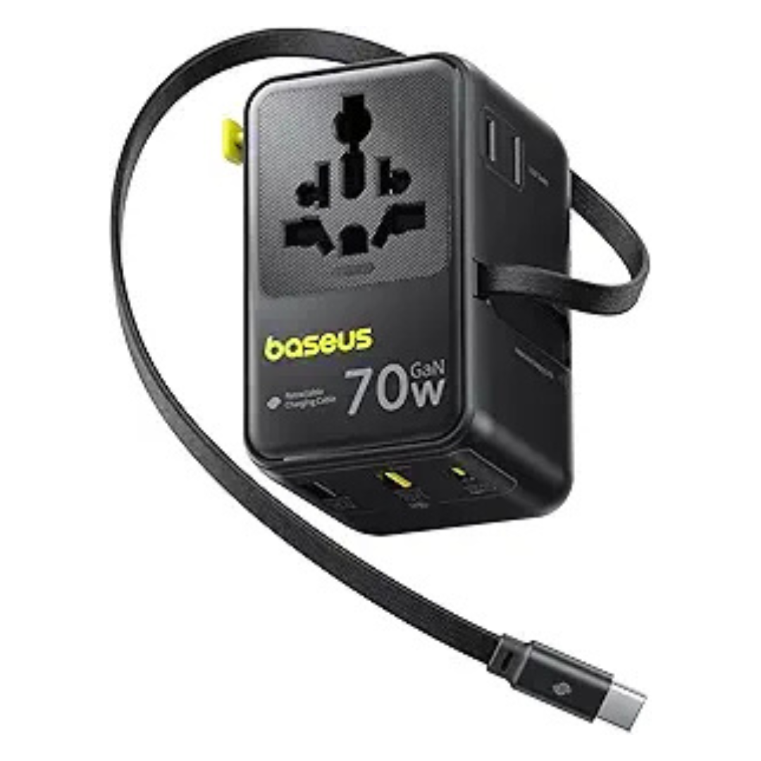 Baseus 70W 6-in-1 Universal Travel Adapter with Retractable USB-C Cable