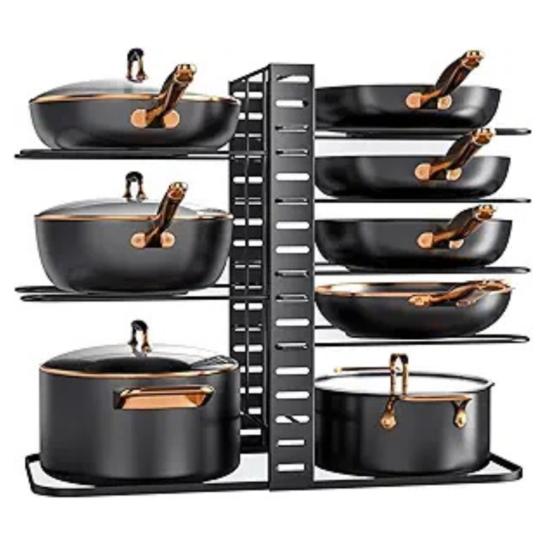 8-Tier Mudeela Pots and Pans Organizer Rack for Cabinet