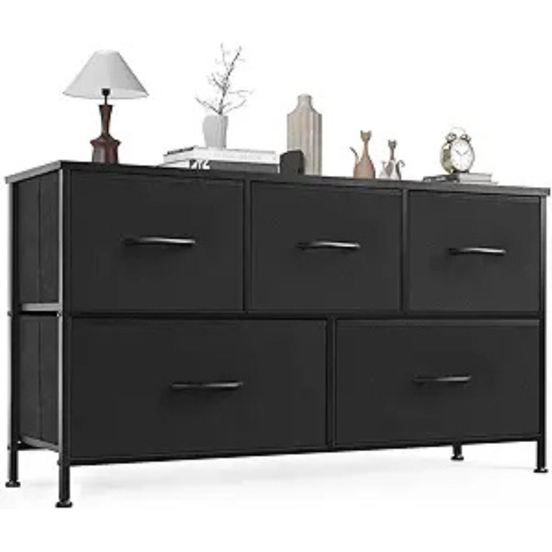 5-Storage Metal Frame Fabric Drawers Dresser w/ Wooden Top