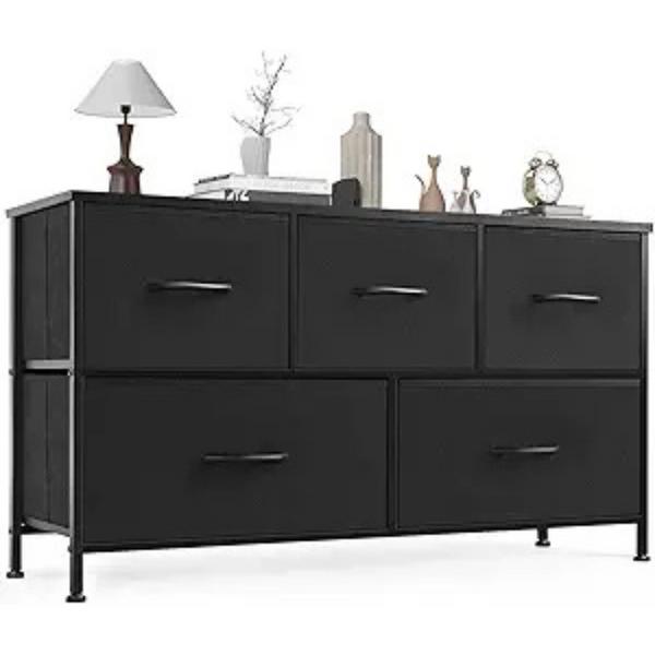 5-Storage Metal Frame Fabric Drawers Dresser w/ Wooden Top