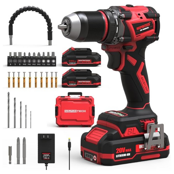 Inspiritech 20V Cordless Brushless Drill Set with 1/2" Electric Driver