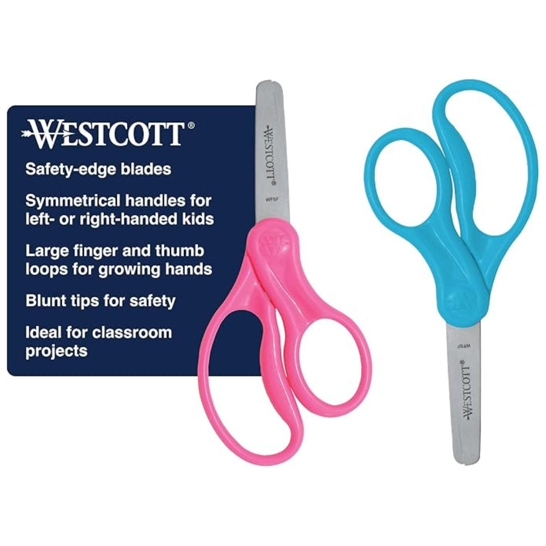 Westcott 5″ Hard Handle Kids Scissors, Blunt (2-Pack)