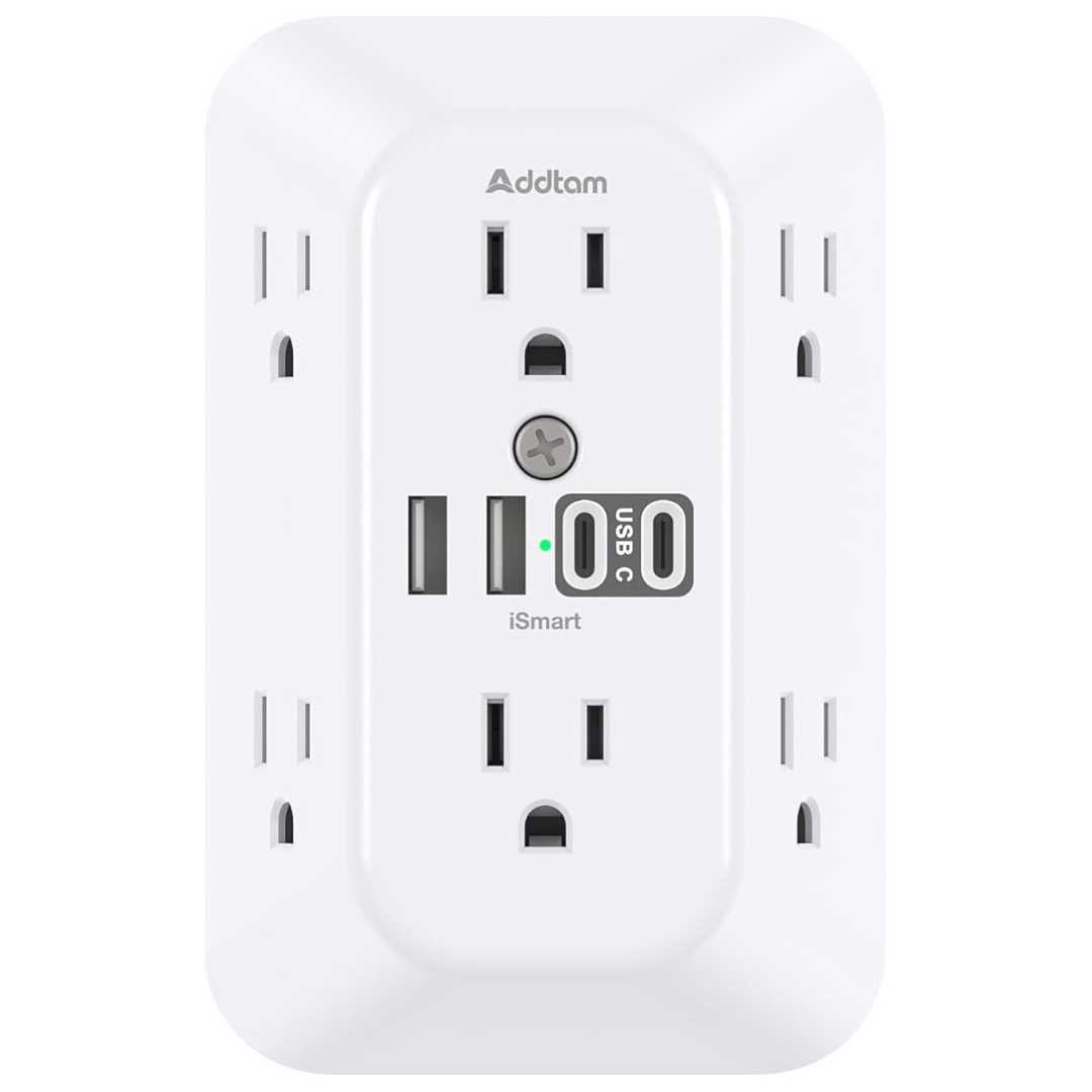 6-Outlet Addtam Surge Protector Outlet Extender W/ 4 USB Ports (2x USB-C)